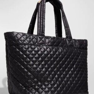 MZ Wallace, black, large metro deluxe quilted nylon tote
